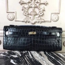 Hermes Black Crocodile Kelly Cut Clutch Bags