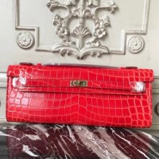 Hermes Cherry Crocodile Kelly Cut Clutch Bags