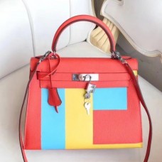 Hermes Multicolor Blocks Kelly 28cm Piment Bags