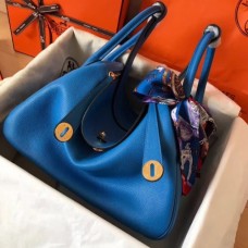 Hermes Blue Zanzibar Lindy 30cm Bicolor Handmade Bags