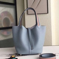Hermes Blue Lin Picotin Lock 22cm Braided Handles Bags