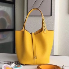 Hermes Yellow Picotin Lock 22cm Braided Handles Bags