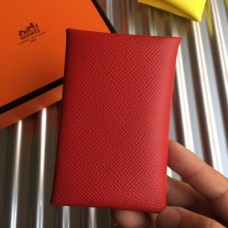 Hermes Red Epsom Calvi Card Holder