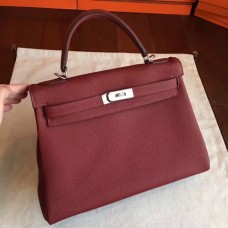 Hermes Bordeaux Clemence Kelly Retourne 32cm Handmade Bags