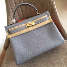 Hermes Blue Lin Clemence Kelly Retourne 32cm Handmade Bags