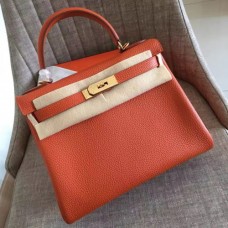 Hermes Orange Clemence Kelly Retourne 32cm Handmade Bags