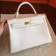 Hermes White Clemence Kelly Retourne 32cm Handmade Bags