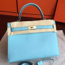 Hermes Blue Atoll Epsom Kelly 32cm Sellier Handmade Bags