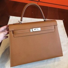 Hermes Brown Epsom Kelly 32cm Sellier Handmade Bags