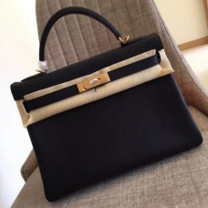 Hermes Black Clemence Kelly Retourne 28cm Handmade Bags