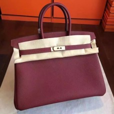 Hermes Bordeaux Clemence Birkin 35cm Handmade Bags