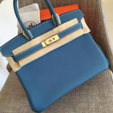 Hermes Blue Jean Clemence Birkin 35cm Handmade Bags