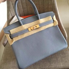 Hermes Blue Lin Clemence Birkin 35cm Handmade Bags