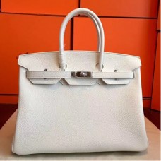 Hermes White Clemence Birkin 35cm Handmade Bags