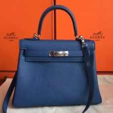 Hermes Blue Agate Clemence Kelly Retourne 28cm Handmade Bags