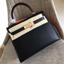 Hermes Black Swift Kelly Sellier 28cm Handmade Bags