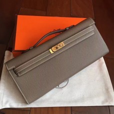 Hermes Etoupe Epsom Kelly Cut Clutch Handmade Bags