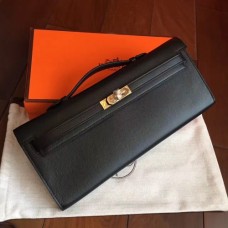 Hermes Black Epsom Kelly Cut Clutch Handmade Bags