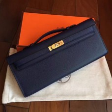 Hermes Sapphire Epsom Kelly Cut Clutch Handmade Bags