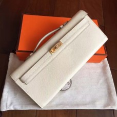 Hermes White Epsom Kelly Cut Clutch Handmade Bags