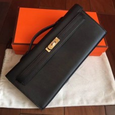 Hermes Black Swift Kelly Cut Clutch Handmade Bags
