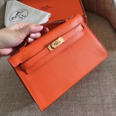 Hermes Orange Epsom Kelly Pochette Handmade Bags