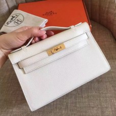 Hermes White Epsom Kelly Pochette Handmade Bags