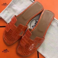 Hermes Orange Crocodile Oran Sandals