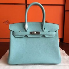 Hermes Blue Atoll Clemence Birkin 30cm Handmade Bags