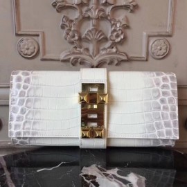 Hermes Medor Clutch Bags In White Crocodile Leather